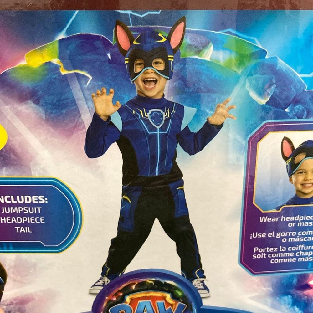 Paw Patrol Chase Costume Kids Size 6/7 Jumpsuit with Tail Halloween no headpiece